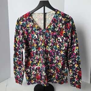 Talbots Sweater V-Neck Floral Cotton Medium 100% Cotton Lightweight Sweater